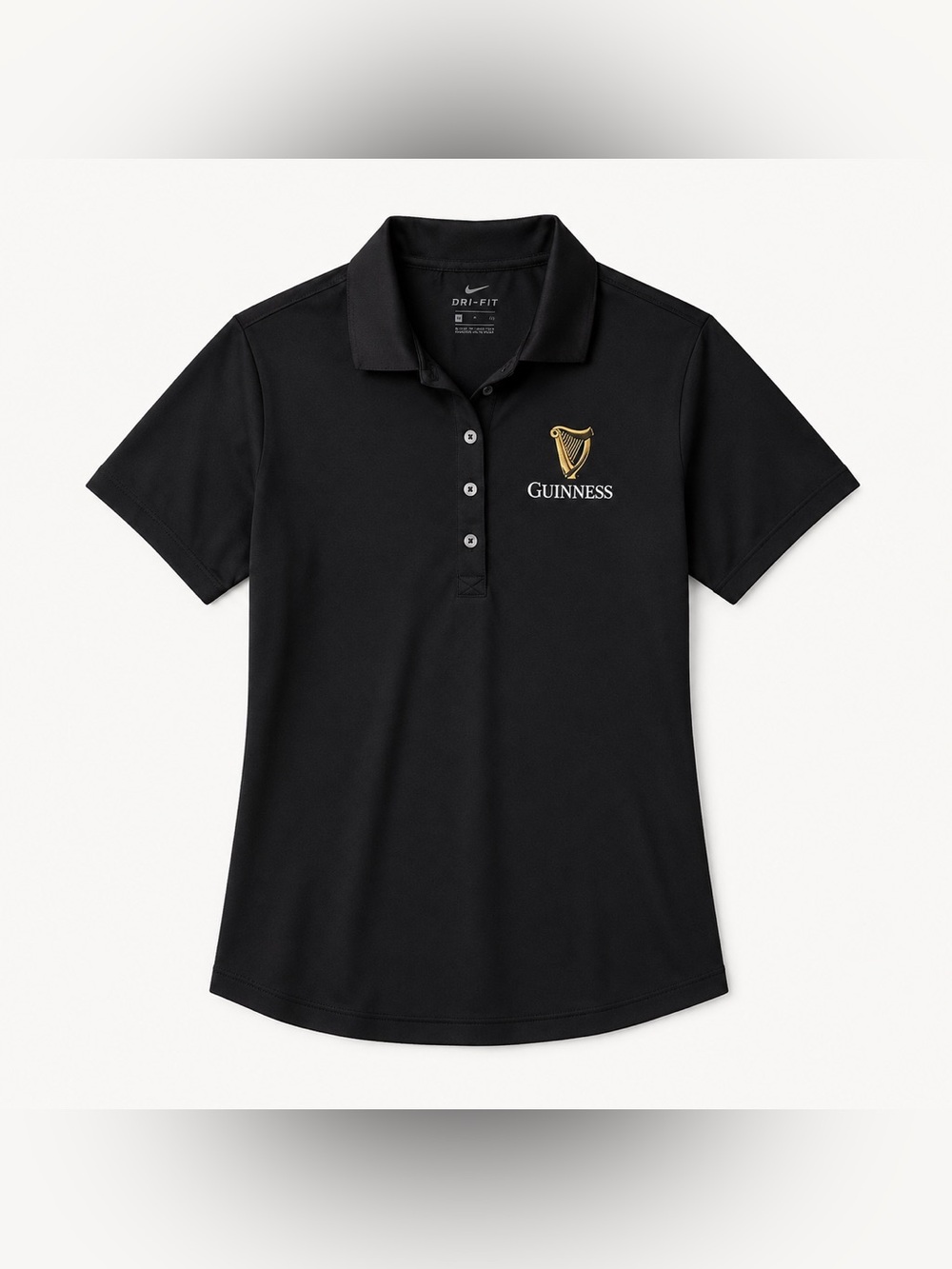 Nike Guinness Golf Shirt Black Polo Button-Down Shirt with Gold Harp Size Small